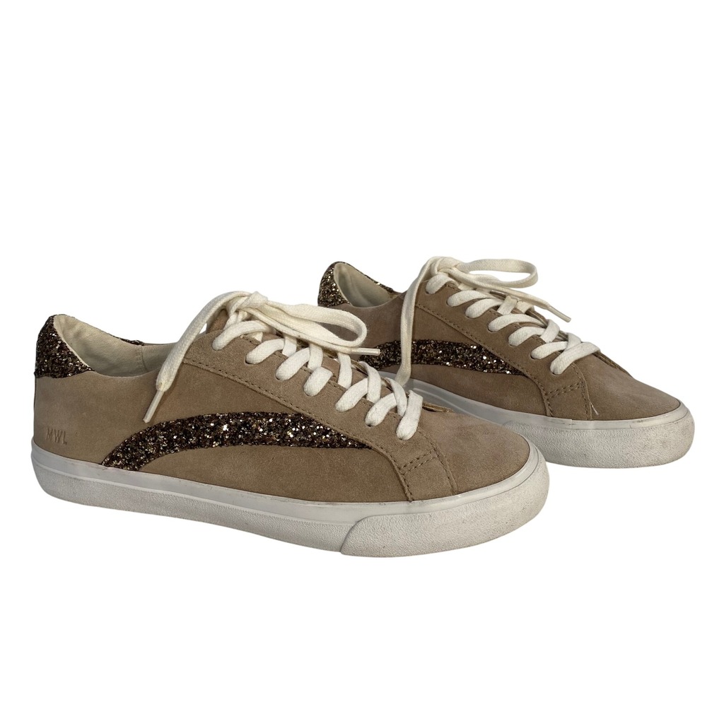 Madewell MWL Suede Glitter‎ Sneakers Womens 7 Tan Brown Low Top Lace Up